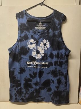 Disney Walt Disney World Men’s L Tie Dye Tank Top Mickey Floral Blue Black